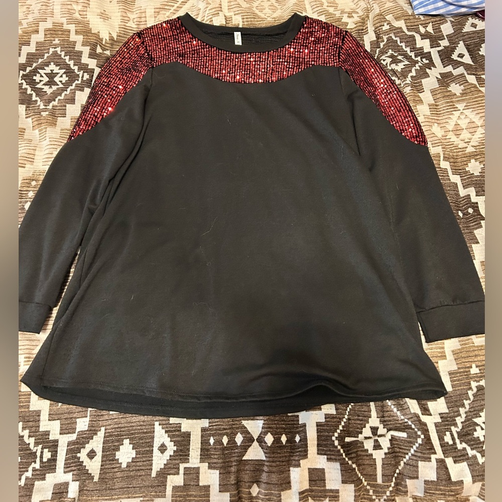 Black Top with Red Sequin Accents
